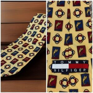 VTG 1990's Tommy Hilfiger Made In USA Neck Tie 100% Silk Marlins Fishing Boat